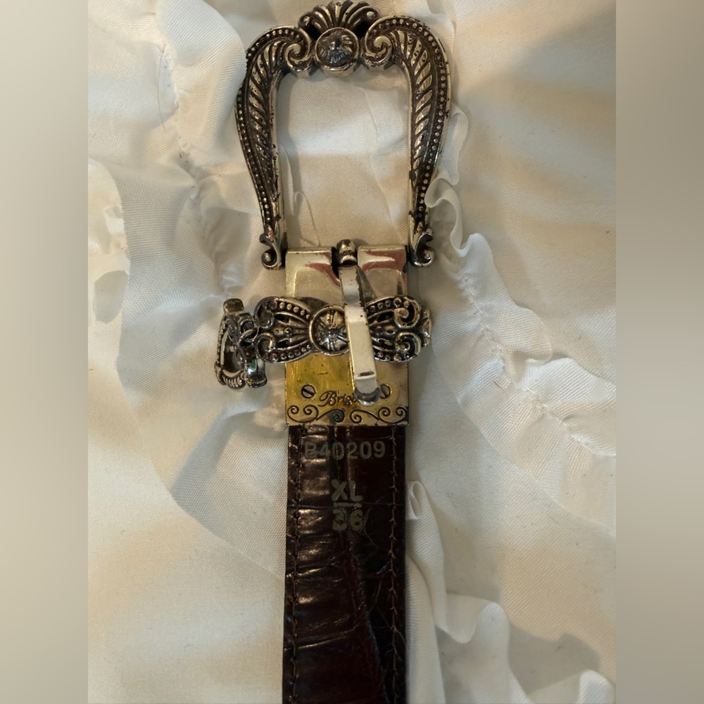 Brighton Silver Buckle Reversible Black / Brown Croc Embossed Leather Belt Sz XL - Picture 5 of 11